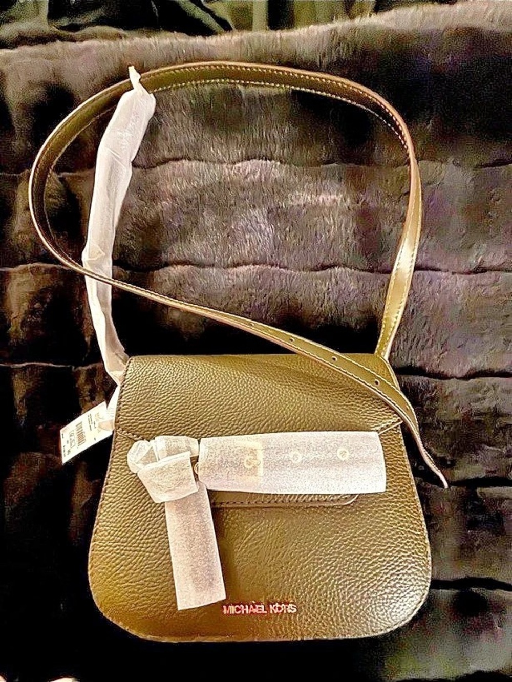 Michael Kors Emilia Small Pebbled Leather Saddle Crossbody Bag Green